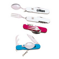 6 Function Anodized Camping Set With Knife/ Fork/ Spoon (5"x1 1/8")
